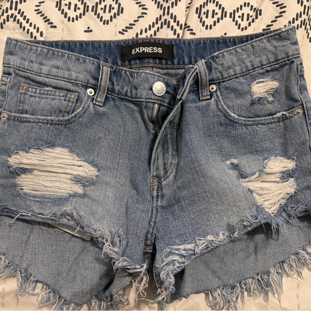 Express Light Blue Distressed Denim Cutoff Shorts